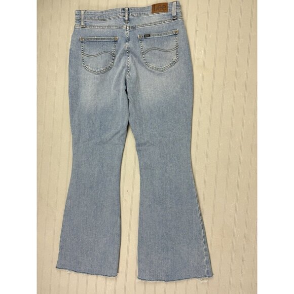 Lee Heritage Size 33x28.5 (Measured) Womens Jeans Flare Raw Hem Button F… - Picture 3 of 4